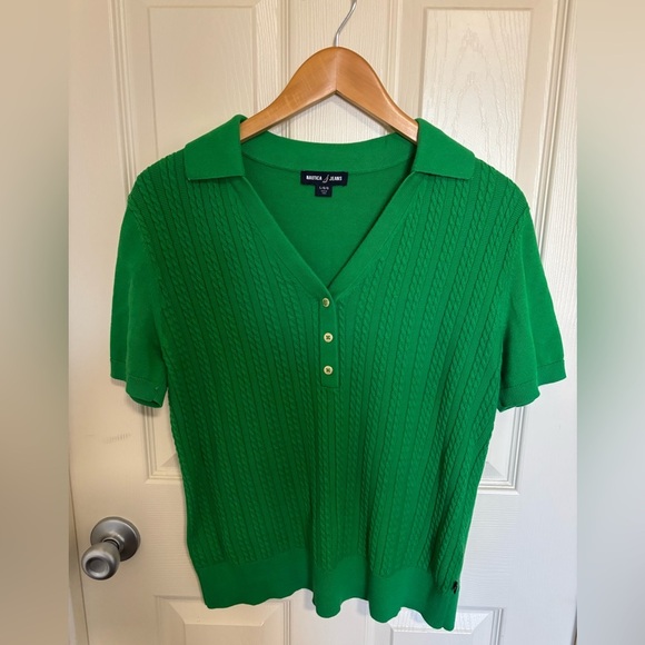 Nautica Tops - Nautica Green Cable Knit Cardigan spring top collared shirt work wear